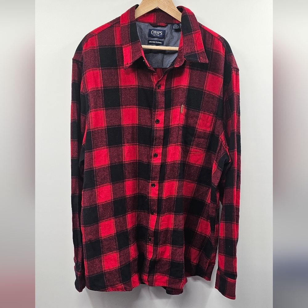 CHAPS Red Plaid Brushed Flannel Button-Down Shirt Size 3XL